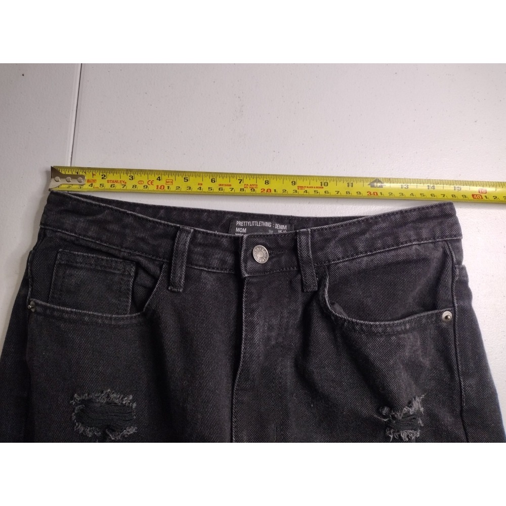 PrettyLittleThing Mom Jeans Black Distressed Ripped Denim Size US 6‎ - Picture 6 of 7